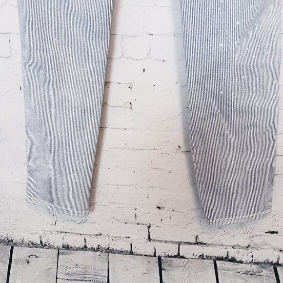 Madewell Hickory Stripe Jeans Size 25 Blue White Distressed Slim Straight - Picture 11 of 12